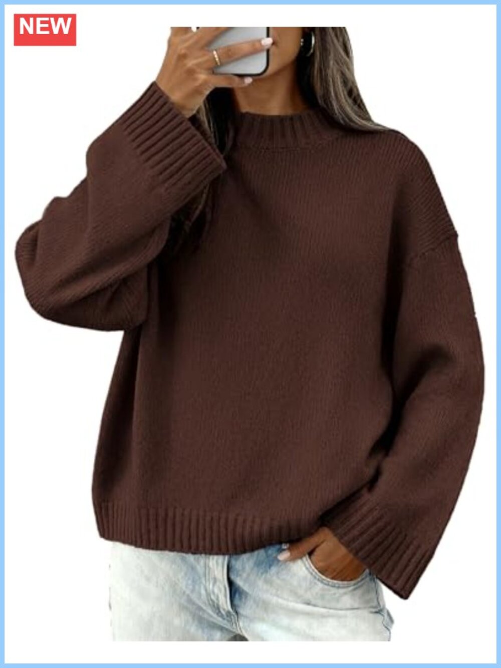 Women's Crewneck Ribbed Loose Fit Long Sleeve Pullover Sweater
